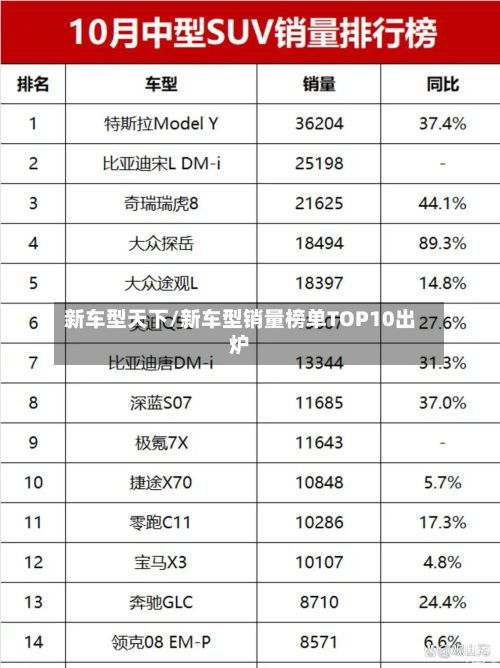 新车型天下/新车型销量榜单TOP10出炉